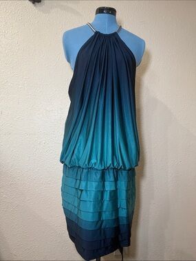 Teal Ombre Halter Mini Dress